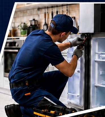 Técnico reparando refrigerador